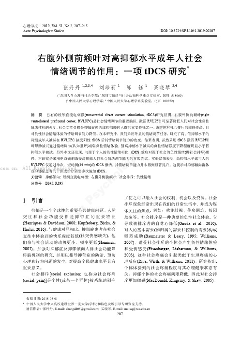 右腹外侧前额叶对高抑郁水平成年人社会情绪调节的作用：一项tDCS 研究