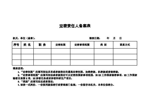 定密责任人备案表