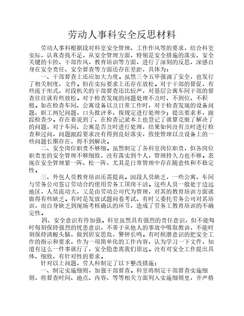 劳动人事科安全反思材料