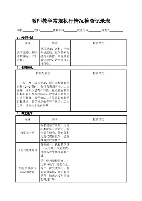 教师教学常规执行情况检查记录表