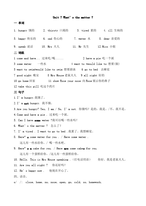 新译林 3B Unit 7 What's the matter知识点梳理