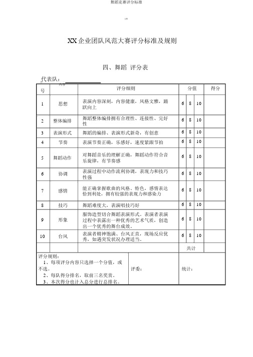 舞蹈比赛评分标准