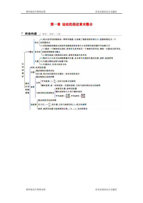 教科版高中物理必修一第一章运动的描述章末整合教案教学设计