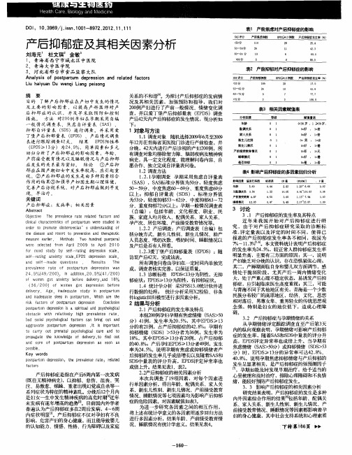 产后抑郁症及其相关因素分析