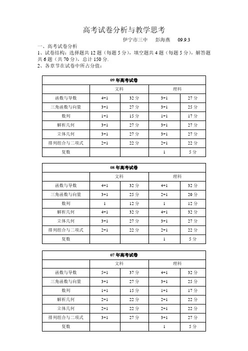 高考试卷分析与教学思考