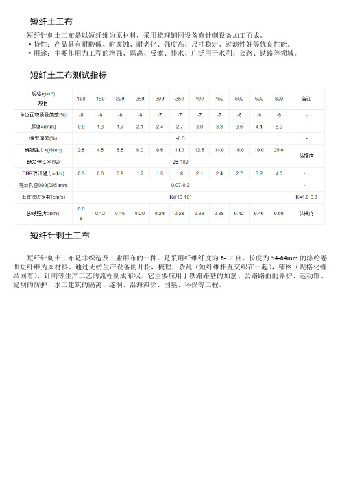 短纤(针刺)土工布 简介