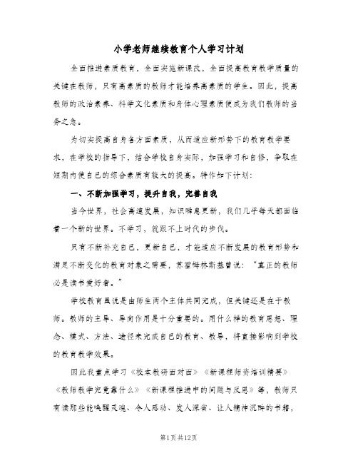 小学老师继续教育个人学习计划(6篇)