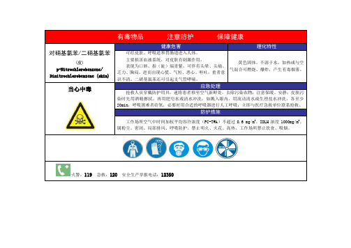 对硝基氯苯二硝基氯苯职业病危害警示标识告知卡