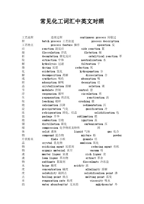 常见化工词汇中英文对照