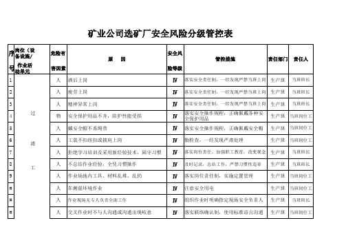 选矿厂安全风险分级管控表