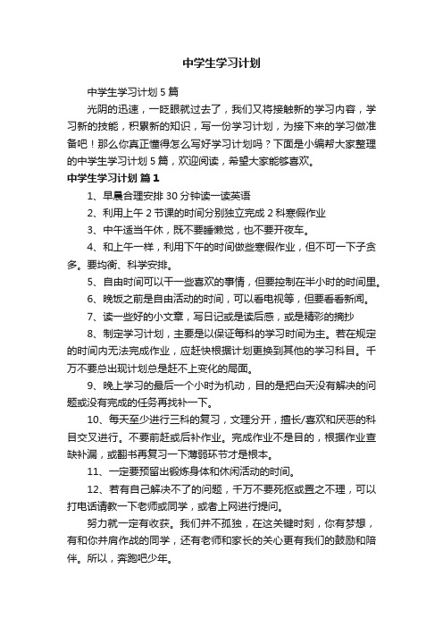 中学生学习计划5篇