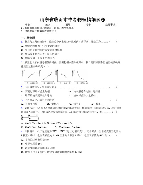 最新山东省临沂市中考物理精编试卷及解析