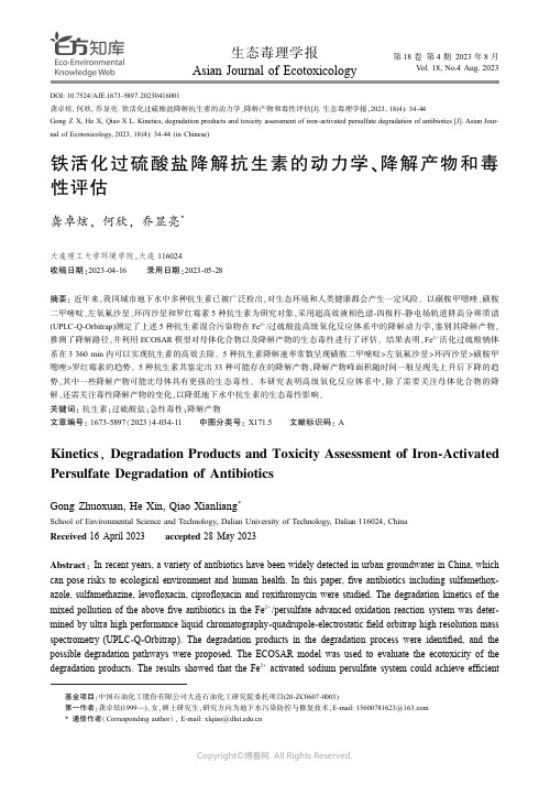 铁活化过硫酸盐降解抗生素的动力学、降解产物和毒性评估