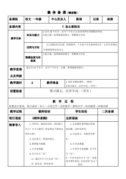(公开课教案)怎么都快乐集体备课教案