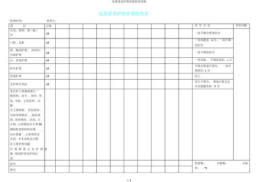 危重患者护理质量检查表格