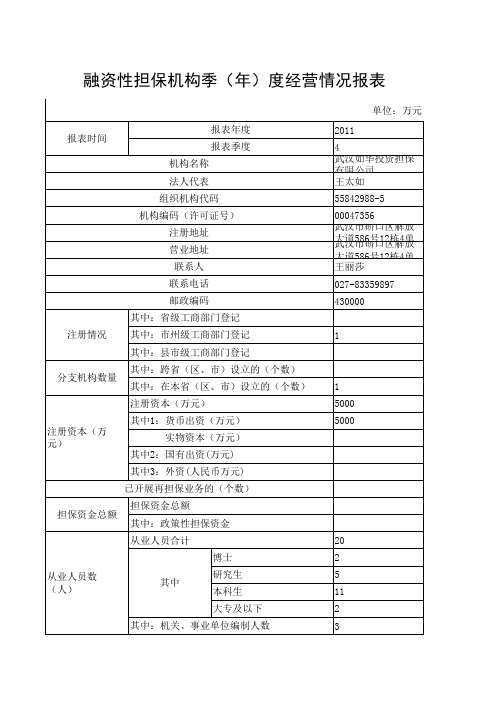 推荐下载-融资性担保机构季年度经营情况汇总表 精品