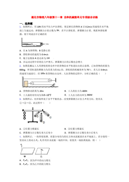 通化市物理八年级第十一章 功和机械能单元专项综合训练