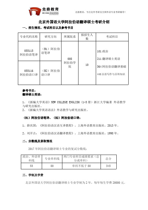 北京外国语大学阿拉伯语翻译硕士考研介绍2018