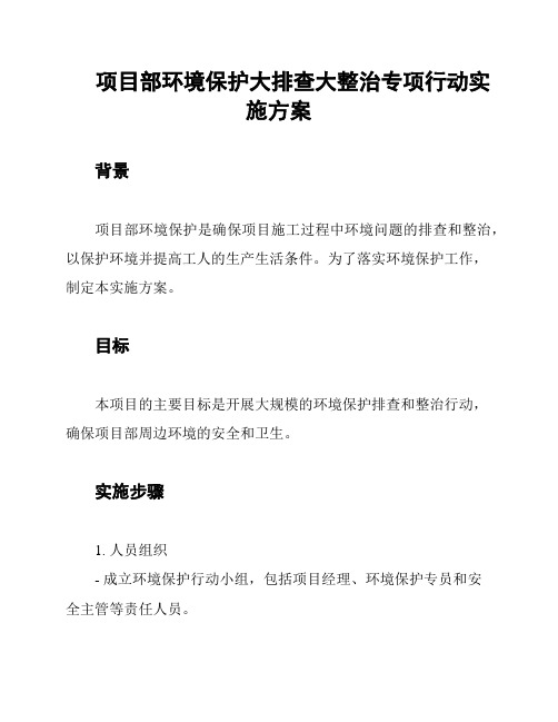 项目部环境保护大排查大整治专项行动实施方案