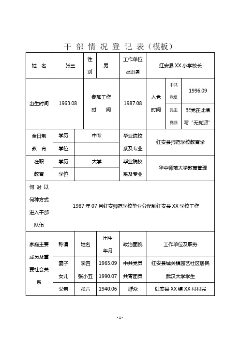 干部任免审 批表、干部情况登记表填表说明和模板