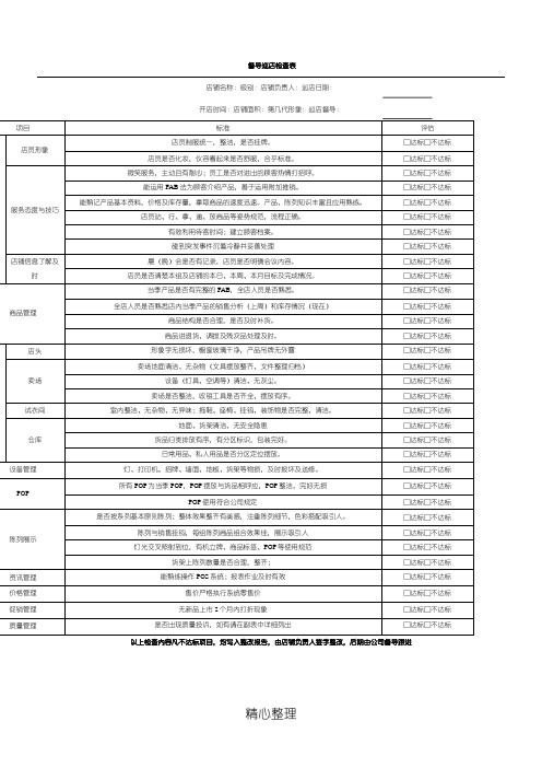 督导巡店检查表格模板