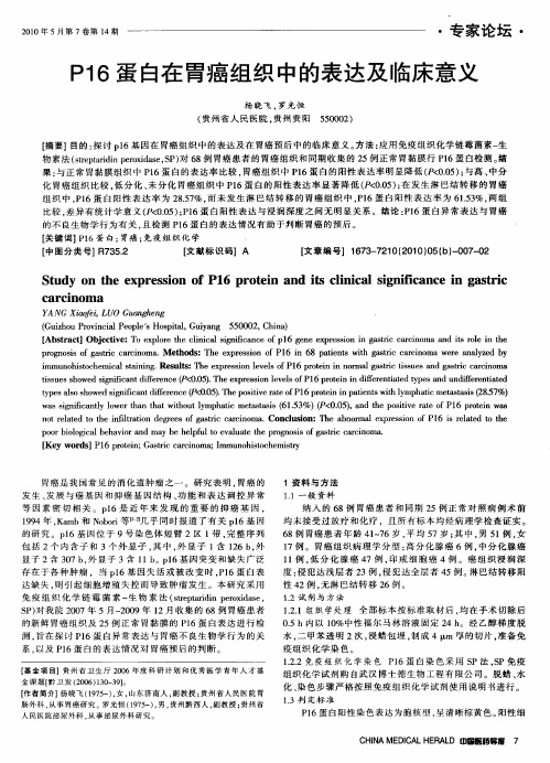 P16蛋白在胃癌组织中的表达及临床意义