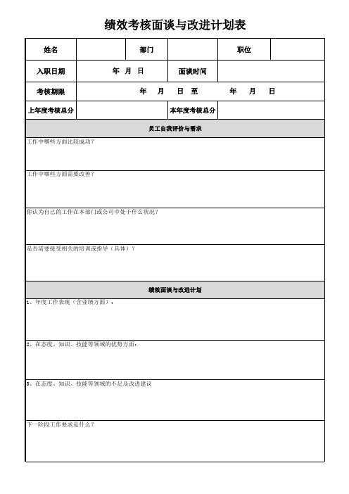 绩效考核面谈与改进计划表