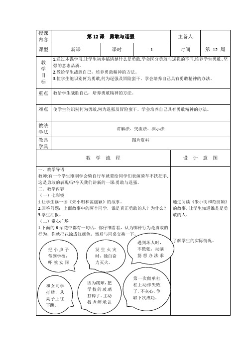 四年级下册心理健康教案 - 第十二课勇敢与逞强 全国通用