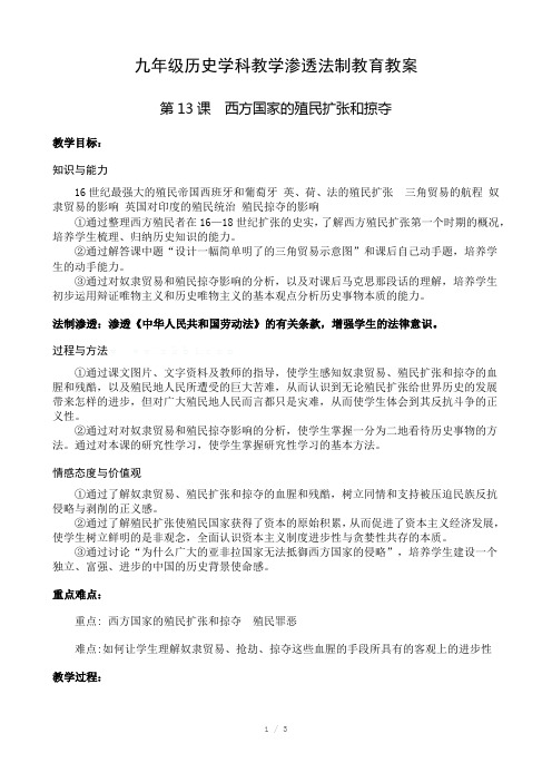 岳麓版九年级历史学科教学渗透法制教育教案