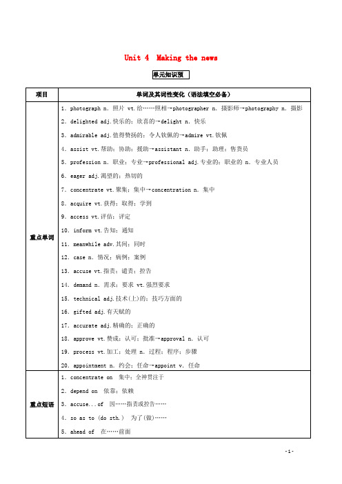 高考英语一轮复习-Unit-4-Making-the-news(讲)(含解析)新人教版必修5 (1)