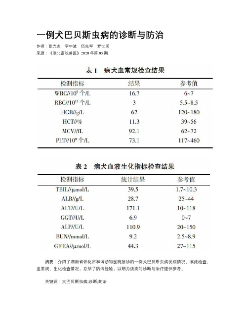 一例犬巴贝斯虫病的诊断与防治