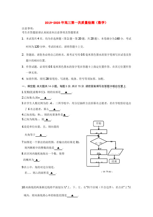 2019-2020年高三第一次质量检测(数学)