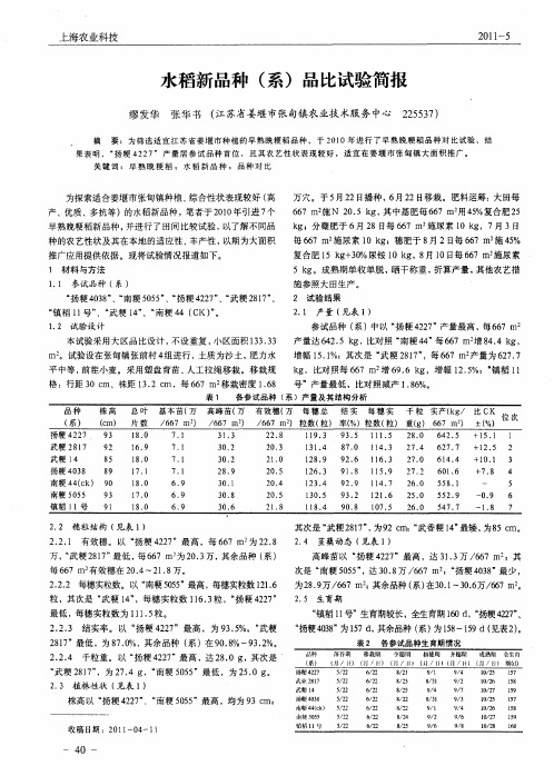 水稻新品种(系)品比试验简报