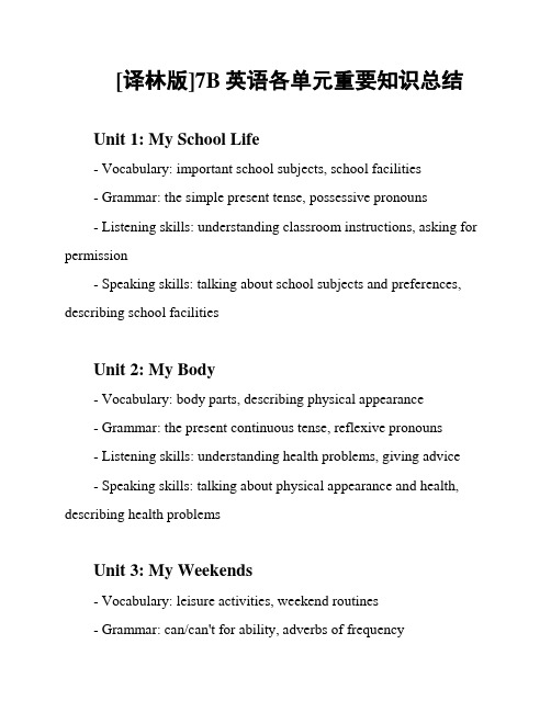 [译林版]7B英语各单元重要知识总结