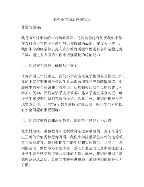 农村小学综治述职报告