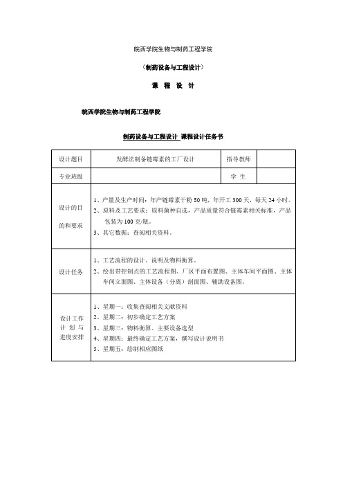 毕业设计发酵法制备链霉素的工厂设计