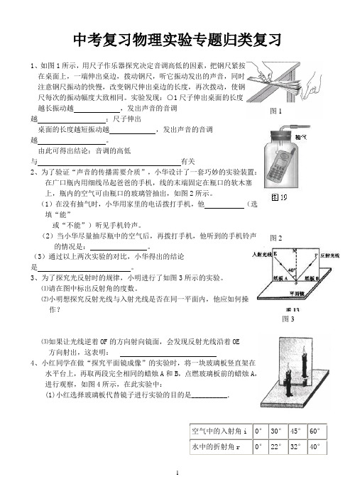 初中物理实验题及答案