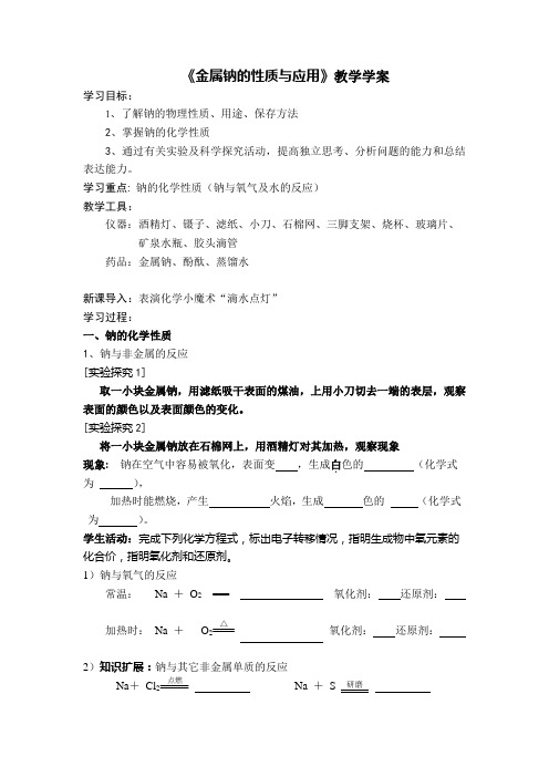 钠的性质与应用(公开课教学案)