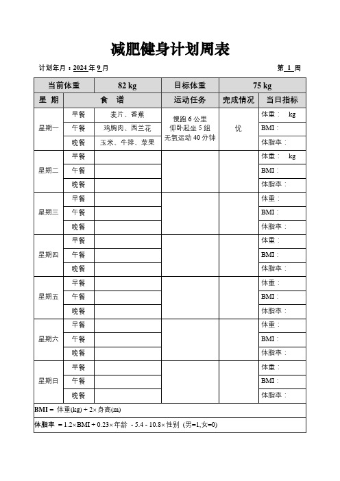 2024减肥健身计划周表