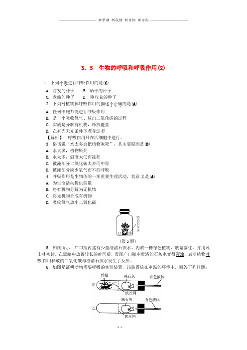 八年级科学下册3.5生物的呼吸和呼吸作用2同步练习新版浙教版97