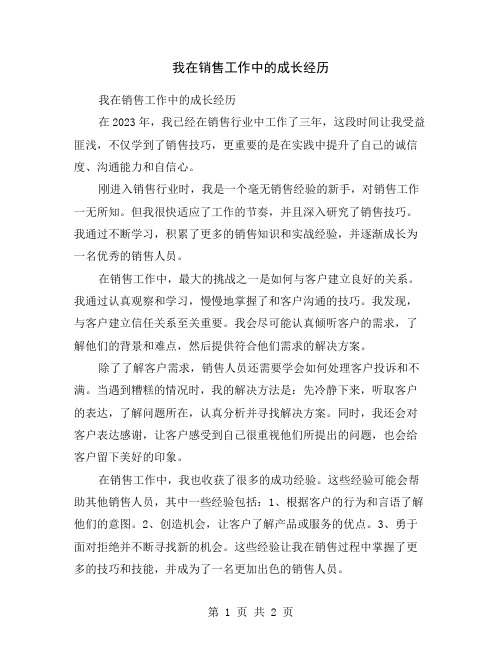 我在销售工作中的成长经历