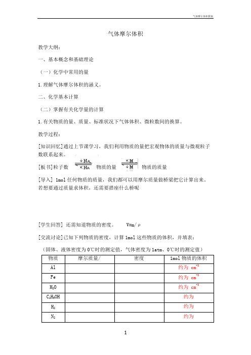 气体摩尔体积教案