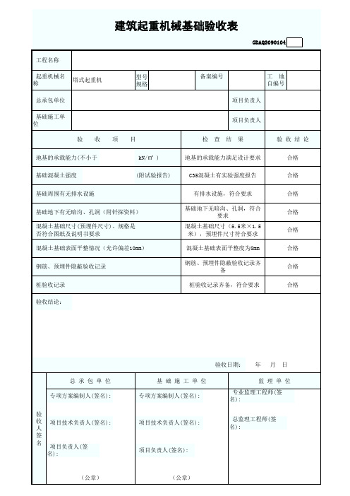 建筑起重机械基础验收表GDAQ2090104