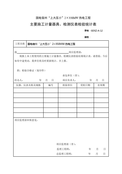 主要施工计量器具、检测仪表检验统计表