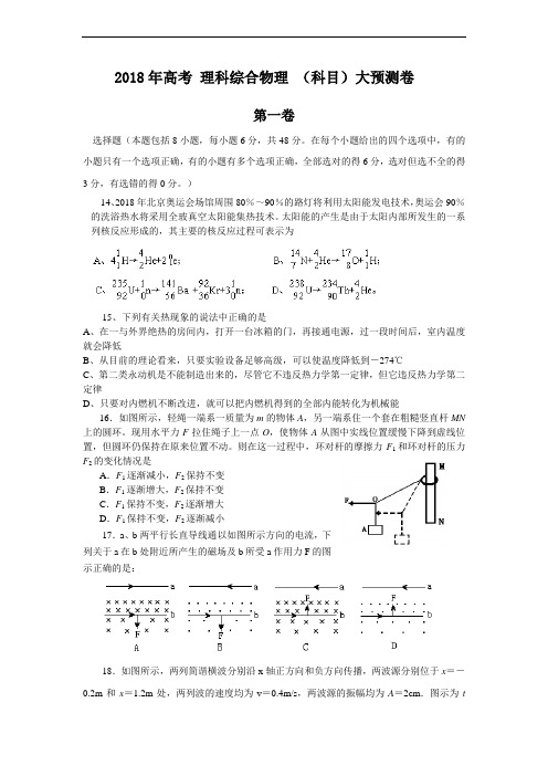 最新-2018年高考理科综合物理(科目)大预测卷 精品