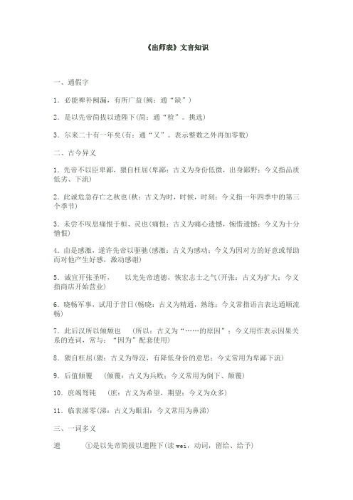 完整word版,《出师表》文言知识