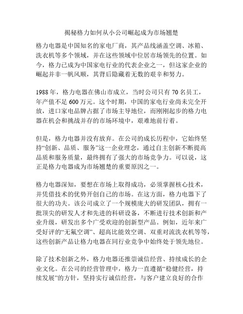 揭秘格力如何从小公司崛起成为市场翘楚