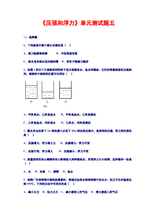 《压强和浮力》单元测试题五