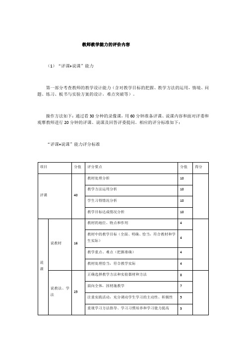 教师教学能力的评价内容