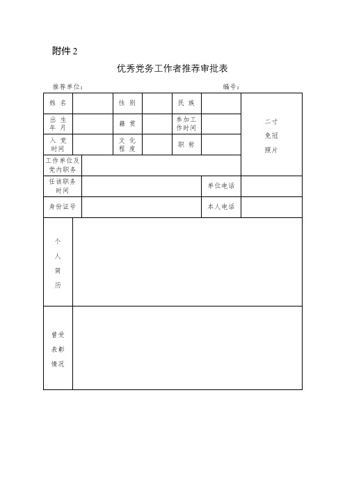 优秀党务工作者推荐审批表【模板】